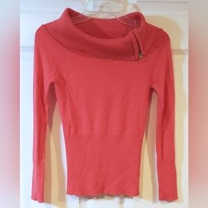 Grane Womens Coral Pink Pullover Ribbed Sweater Size Small Zip Cowl Neck